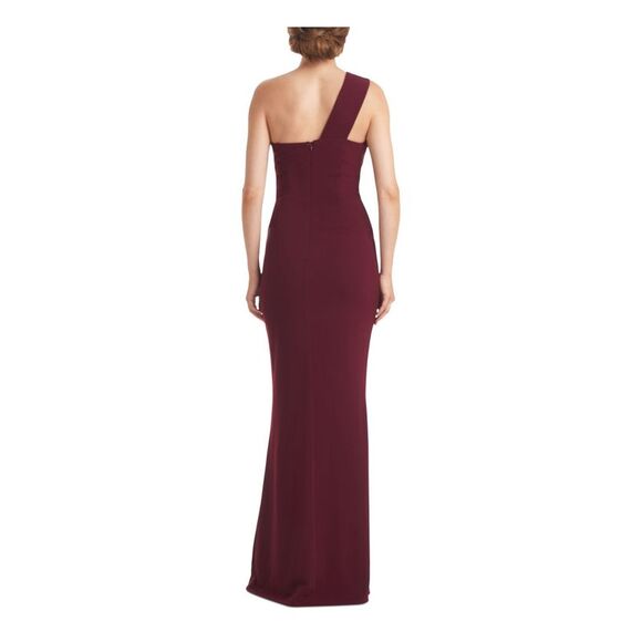 NWT JS COLLECTION Womens Maroon Fold Over Trim Bow Sleeveless Formal Dress 12 - Picture 2 of 5